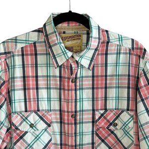 US Expedition Men's Pink Plaid Western Pearl Snap Men's Shirt Size Large